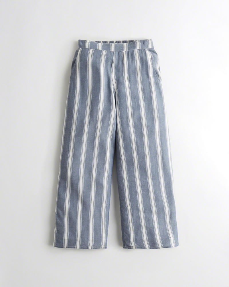 Pantaloni Hollister Donna Crop Wide-Leg Woven Blu Strisce Italia (892PJVOT)